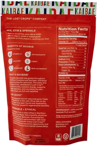 Vista 3 de Polvo de Baobab Orgánico Premium Súper Alimento con Fibra Prebiótica para la Salud del Intestino y Metabólica Vitamina C + Polifenoles Sin