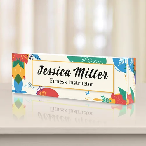 Vista 24 de Placa de identificación personalizada para escritorio, decoración de oficina de acrílico transparente con diseño de flores, decoraciones