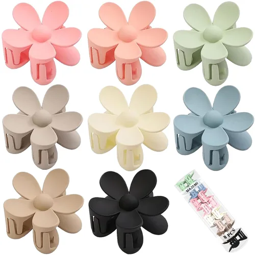 Vista 7 de Pinzas para el pelo de flores, 8 unidades, lindas pinzas para el cabello, pinzas para el cabello mate, pinzas de garra grande, sujeción fuerte