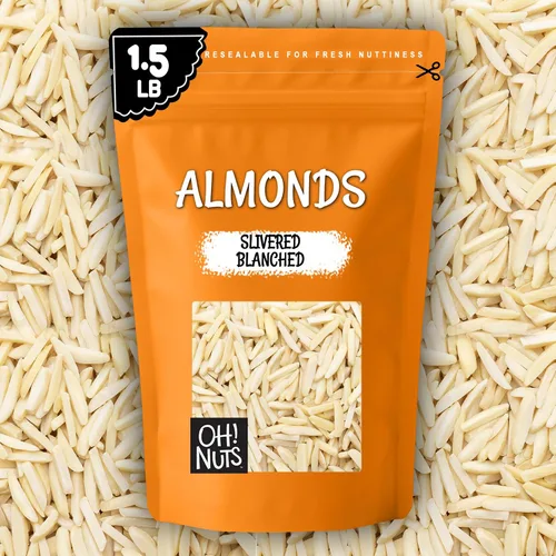 Vista 8 de Oh! Nuts Almendras blanqueadas plateadas – crudas – 100% naturales – 1.5 libras – Palitos de almendras blancas – Empaquetados en bolsa con cierre