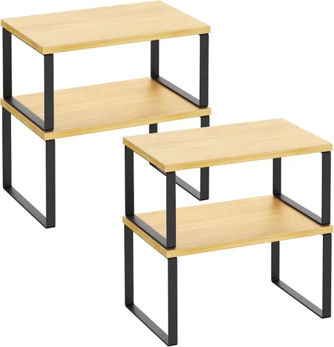 Vista 10 de Juego de 4 estantes organizadores de armario de cocina, estantes resistentes para encimera de cocina con patas de metal, estante apilable de madera