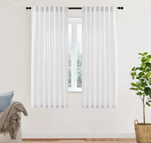 Vista 76 de XTMYI - Cortinas transparentes de 54 pulgadas de largo, juego de 2 paneles para baño, cortinas cortas de lino y algodón con semi privacidad