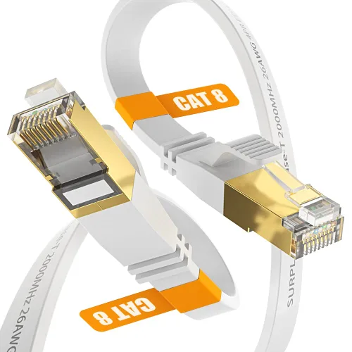 Vista 14 de Cable Ethernet Cat8 de 1.5 pies, 5 unidades, cable de conexión de red de Internet negro de 40 Gbps, RJ45 chapado en oro de alta velocidad doble