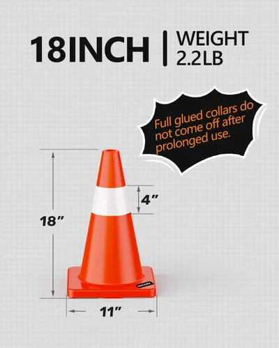 Vista 3 de BATTIFE Paquete de 6 conos de seguridad de tráfico de 18 pulgadas con collares reflectantes, cono de construcción naranja de PVC para el hogar