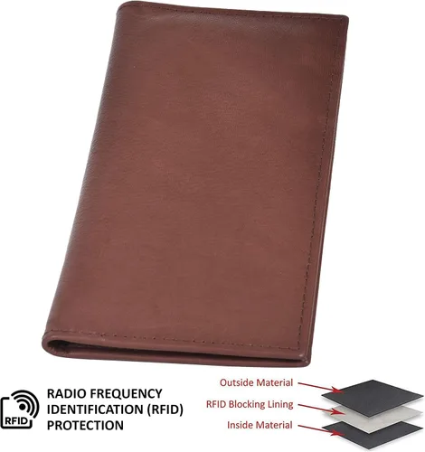 Vista 6 de Funda para chequera Leatherboss con protección RFID, Marrón oscuro, Cartera Rfid