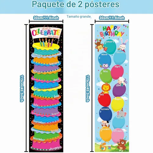 Vista 2 de Cartel de feliz cumpleaños para decoración de tablón de anuncios
