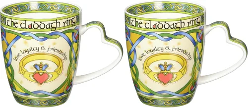 Vista 3 de Irish Claddagh Ring Bone China Mug - Un regalo irlandés diseñado en Galway, Irlanda