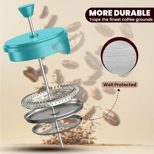 Vista 5 de Utopia Kitchen French Press - Cafetera de café expreso y té con filtros triples, émbolo de acero inoxidable y vidrio de borosilicato resistente al