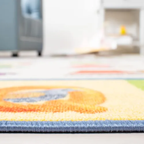 Vista 3 de SAFAVIEH Alfombra lavable para niños, colección de casas de juegos, 3 pies 3 pulgadas x 5 pies 3 pulgadas, beige y azul, antideslizante y fácil