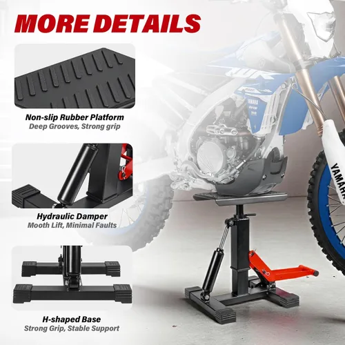 Vista 8 de Soporte ajustable para motocross y gato Powersport de capacidad de 1000LBS, soporte de elevación hidráulico resistente para motocicleta y soporte