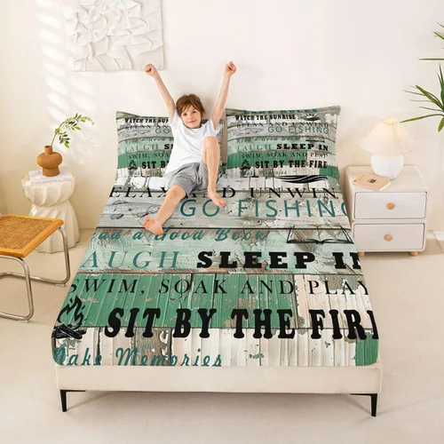 Vista 19 de Erosebridal Fishing Fitted Sheet Twin for Boys, Big Pike Fish Black Bed Sheets for Rustic Farmhouse Lake House Decor, Fishing Bedding Set Marine