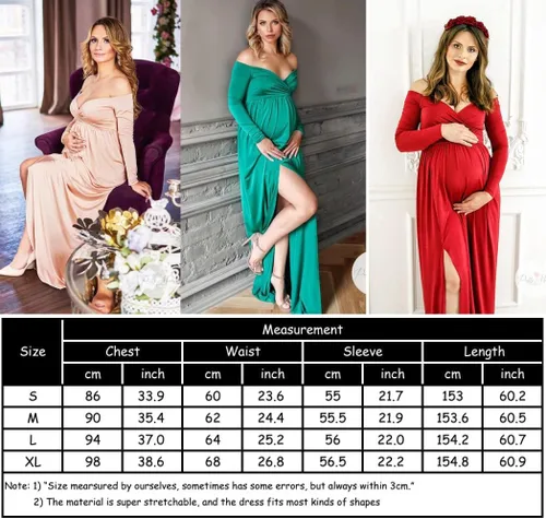 Vista 7 de ZIUMUDY Vestido de maternidad fuera del hombro envuelto para sesión de fotos de manga larga con hendidura lateral Maxi vestido de ducha de bebé