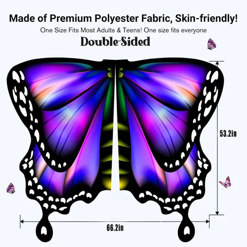 Vista 3 de DawnHope Disfraces de Halloween, alas de mariposa para mujeres y adultos, impresión de doble cara, alas de hada, capa para fiesta con máscara