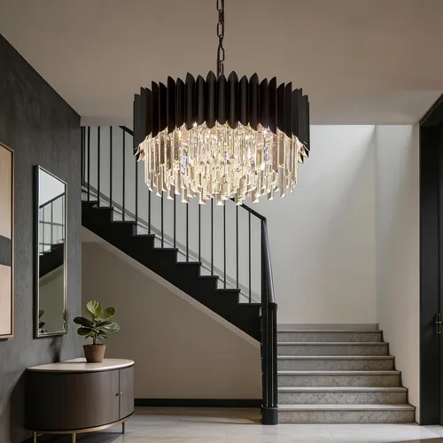 Vista 4 de Candelabro de cristal negro de 20 pulgadas con luces colgantes