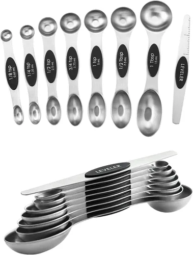 Vista 27 de Spring Chef Juego de cucharas medidoras magnéticas de acero inoxidable con imanes N45 fuertes, accesorios de cocina de metal resistente para hornear