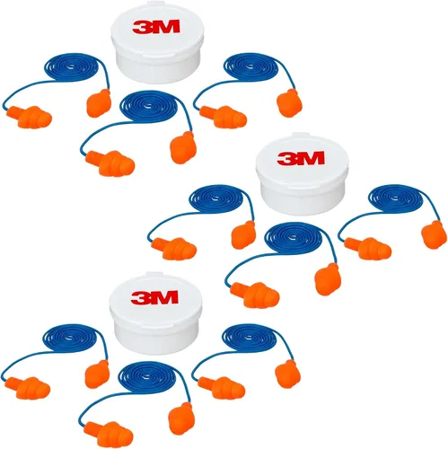 Vista 2 de 3M Tapones para los oídos reutilizables con cordón, paquete de 3, clasificación de reducción de ruido (NRR) 25 dB, fáciles de usar e insertar