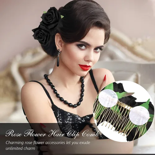 Vista 3 de Waydress 12 pinzas para el pelo con diseño de rosas, broches florales de flores mexicanas, accesorios para mujeres, regalos del día de la madre