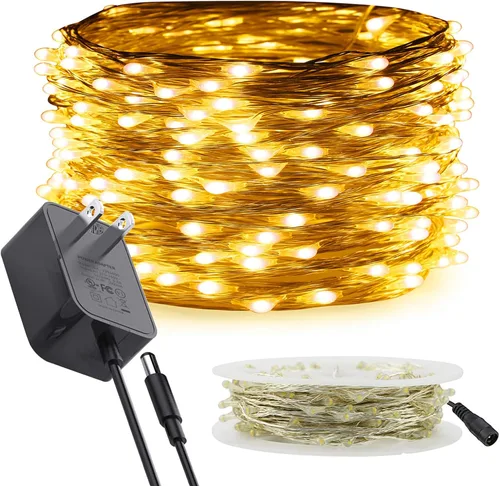 Vista 17 de RUICHEN Guirnalda de luces LED de alambre plateado con carrete de 99 pies, 300 luces LED de 99 pies, color verde