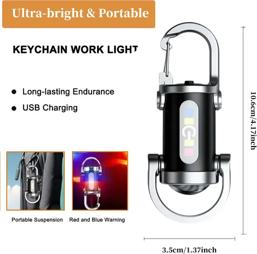 Vista 2 de 2 mini linternas de llavero, linterna recargable USB brillante portátil con múltiples modos de luz impermeables para senderismo, campamento, caminar