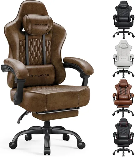 Vista 10 de GTPLAYER Silla de juegos grande y alta con reposapiés, silla de escritorio ergonómica de oficina con cojín de 4.4 pulgadas de grosor y asiento ancho