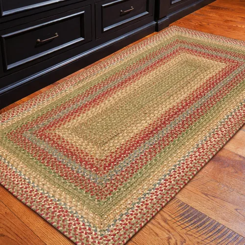 Vista 89 de Homespice Apple Pie - Alfombra ovalada roja de 2 x 3 pies, alfombra de cocina trenzada para decoración primitiva y rústica, reversible, yute sin