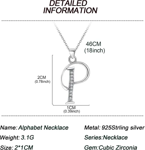 Vista 3 de GDDX 26 Alphabet Letter Pendant Necklace 925 Sterling Silver Cubic Zirconia Initial Necklaces With 18" Gifts for Women Girls