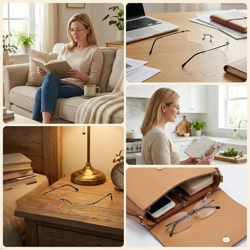 Vista 2 de Eyekepper Anteojos sin montura para mujer, lentes sin marco negro Lentes de lectura inalámbricos para mujer, resistentes a los arañazos