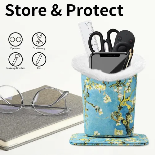 Vista 4 de Face Shadow Plush Lined Eyeglass Holder Stand with Magnetic Base Anti-scratch Protective Glasses Holder Case for Nightstand