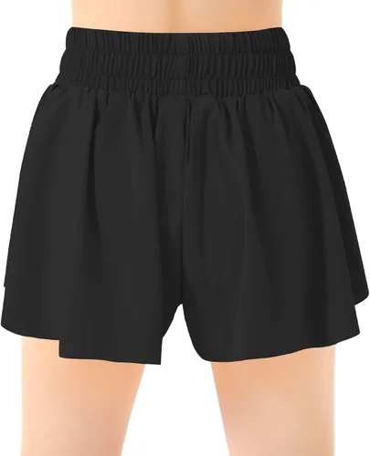 Vista 2 de QooNoo Girls Butterfly Shorts with Pocket Flowy Athletic Shorts High Waist Preppy Running Shorts for Kids Teen