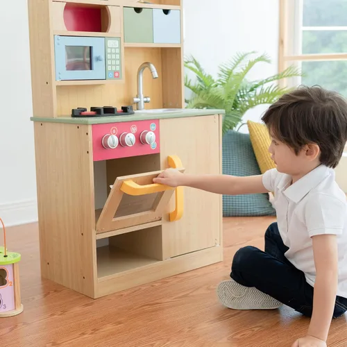 Vista 3 de Teamson Kids Little Chef Florence - Cocina interactiva clásica de madera con accesorios y espacio de almacenamiento para una fácil limpieza, grano