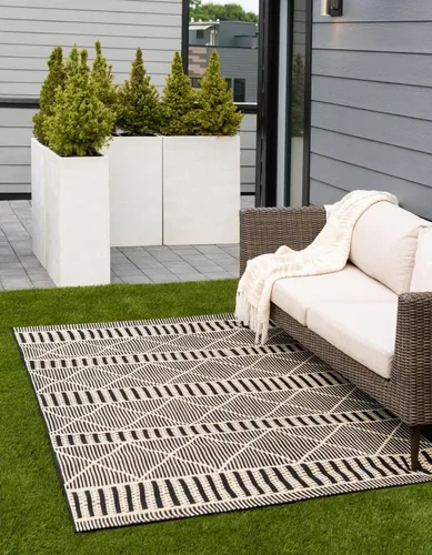 Vista 12 de Unique Loom Outdoor Trellis Collection - Alfombra de área - Dalyan (2 x 3 pies 1 pulgada, rectangular, azul/marfil)