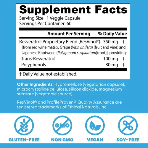 Vista 3 de Doctor's Best Trans Resveratrol - Suplemento de 100 mg para hombres y mujeres, polifenoles de vino tinto para la salud y el apoyo antioxidante