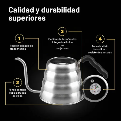 Vista 4 de Bean Envy Estufa de cuello de cisne - Hervidor de agua con termómetro