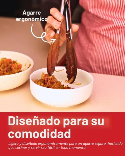 Vista 2 de Boxiki Kitchen Pinzas de madera para cocinar, pinzas antiadherentes para ensalada de cocina para servir alimentos, asar a la parrilla, cocinar