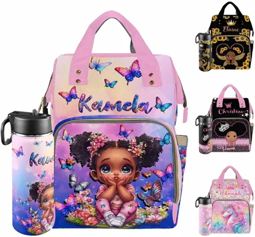 Vista 10 de Mochilas personalizadas con nombre personalizado para bebé, bolsa de pañales con monograma con bolsillos térmicos para adultos y niños, impermeable