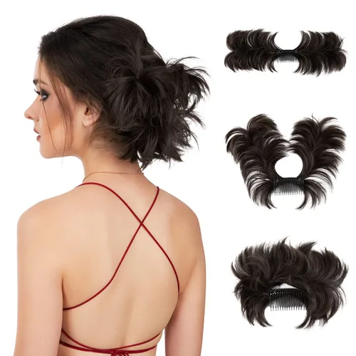 Vista 23 de Peine de moño desordenado con clip lateral para mujer, corto, natural, lacio, versátil, ajustable, fácil de peinar, (rubio ceniza-C)