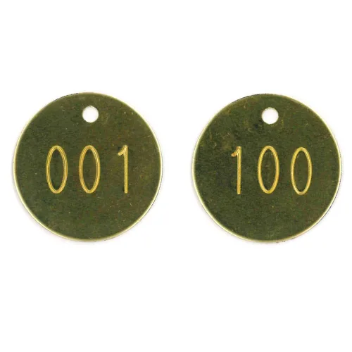 Vista 2 de Etiquetas de latón, numeradas 001-100, redondas de 1.25