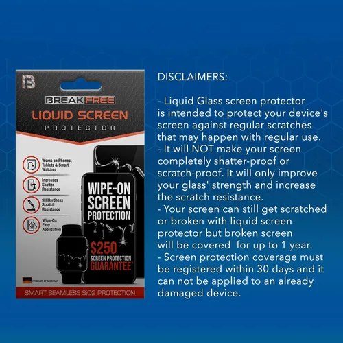 Vista 5 de BREAK FREE Protector de pantalla de vidrio líquido con cobertura de $250 Nano protección resistente a arañazos y roturas para todos los teléfonos