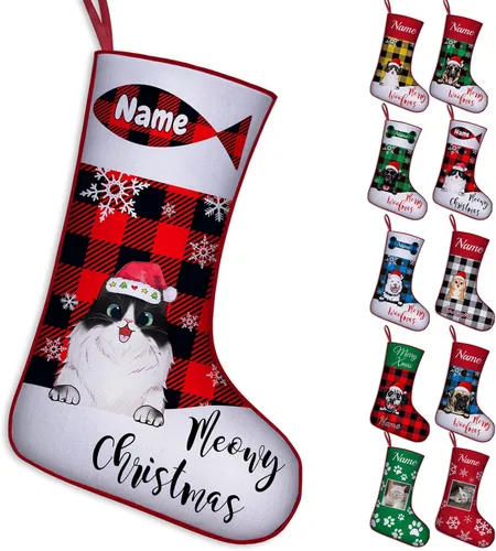 Vista 16 de Calcetines de Navidad personalizados para perros y gatos, 42 patrones de perros y mascotas, calcetines de Navidad personalizados con nombres, adorno