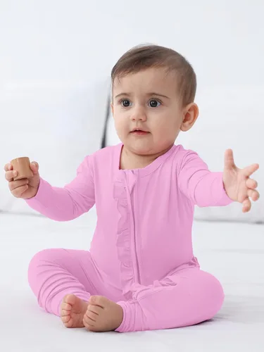 Vista 25 de GUISBY Rayon - Mameluco de manga larga para bebé, sin pies, cremallera de 2 vías con volantes, para dormir de 0 a 24 meses Negro