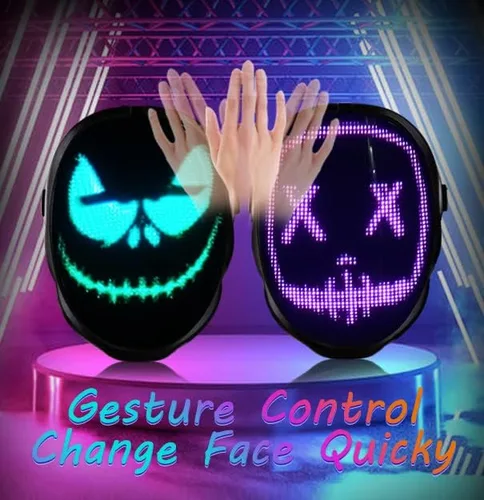 Vista 4 de AINSKO LED Mask Bluetooth-APP Programmable Control Glowing RGB Rechargable Light-Up Mask Halloween Costume Cosplay