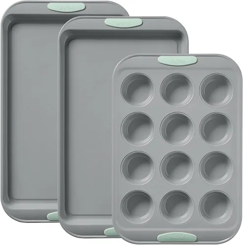 Vista 8 de Pyrex Juego de utensilios para hornear de metal de 3 piezas, color cerúleo Cerulean