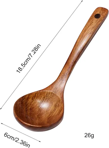 Vista 3 de Cuchara de sopa de madera Cuchara de sopa larga de madera Cuchara de azúcar de arroz Cuchara de gachas de avena Cuchara de madera natural para comer