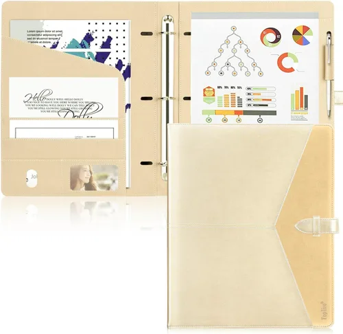 Vista 17 de Toplive Padfolio - Carpeta organizadora de 3 anillas, carpeta de negocios para mujer, tamaño A4/carta, piel sintética, profesional, para Negro