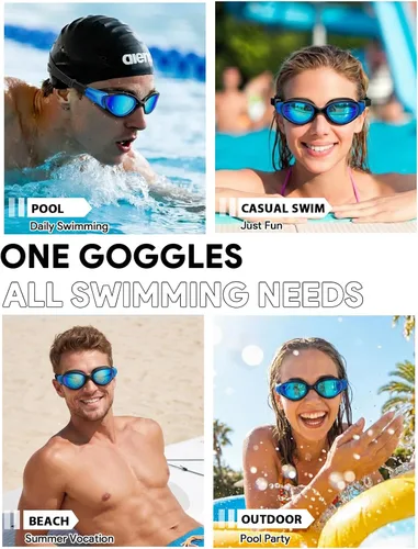 Vista 8 de Gafas de natación para adultos, antiniebla, anti rayos UV, sin fugas, visión clara, gafas de natación para hombres y mujeres, unisex