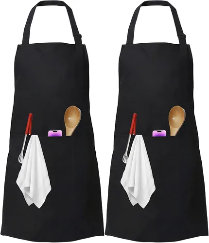 Vista 8 de Xeoxarel Delantal de chef para hombres y mujeres, 31 x 27 pulgadas, grande con lazos de cintura de 36 pulgadas, 2 bolsillos, delantales de cocina