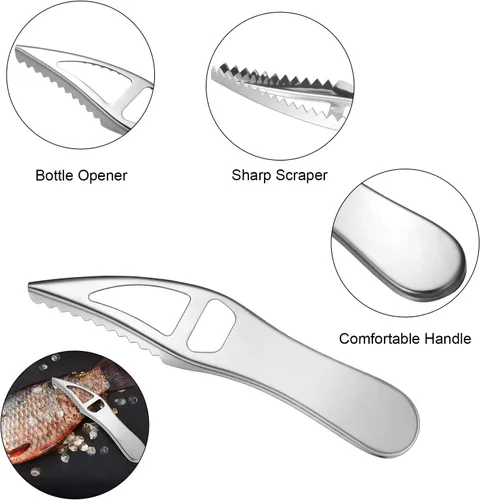 Vista 3 de Honoson 4 unidades de raspador de pescado de acero inoxidable raspador de piel de pescado rallador multifuncional pelador de cocina escalador