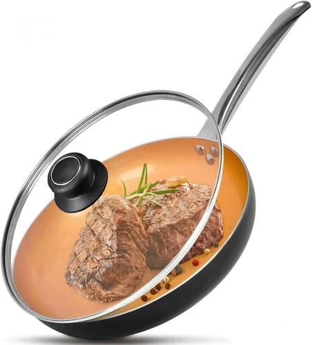 Vista 5 de Tapa de vidrio de 8 pulgadas para tapa de sartén, tapa de sartén, tapa de sartén, tapa de sartén con asa, compatible con sartén de hierro fundido