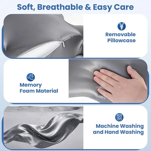 Vista 7 de Almohada cervical para aliviar el dolor de cuello, almohada ortopédica 2 en 1 para dormir, almohada ergonómica de espuma viscoelástica de contorno