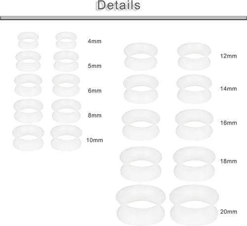 Vista 6 de Yaalozei 6G 4G 2G 2G 00G 0.472 in 0.551 in 0.630 in 0.709 in 0.787 in Ultra delgado silicona flexible túnel expansor de túnel de carne Calibre